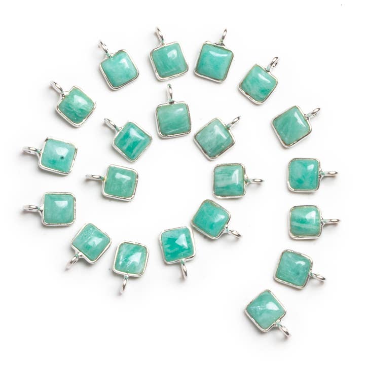 6 mm Silber eingefasster Amazonit-Kissenanhänger 1 Perle für den Großhandel von The Bead Traders