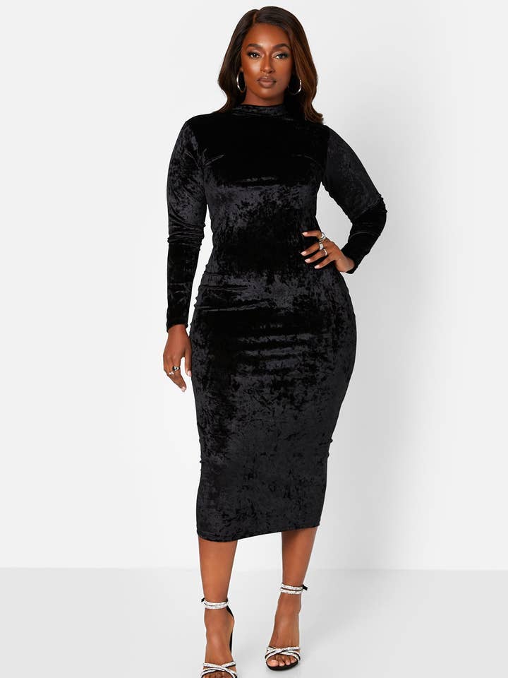 Just Last Night Velvet Turtleneck Midi Bodycon Dress for wholesale by REBDOLLS