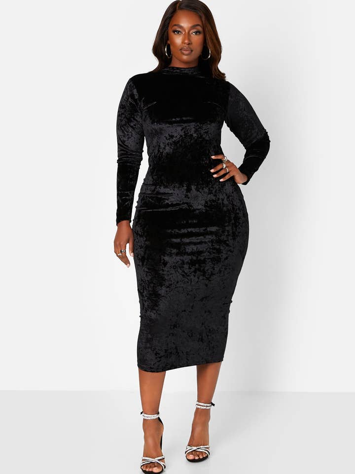 Just Last Night Velvet Turtleneck Midi Bodycon Dress for wholesale by REBDOLLS