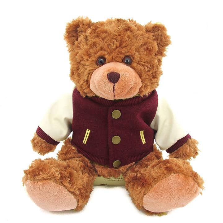 Plushland - Wholesale Stuffed/Plush Toy - Kids & Baby - Teddy Bear Mocha 11" with Customizable Varsity Jacket Navy