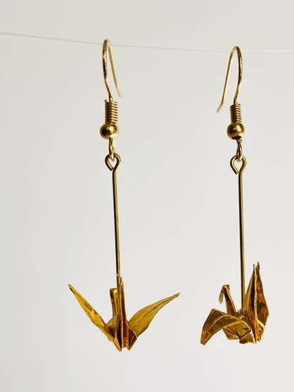 Gold Crane Earrings for wholesale by Maya Joy in the World
