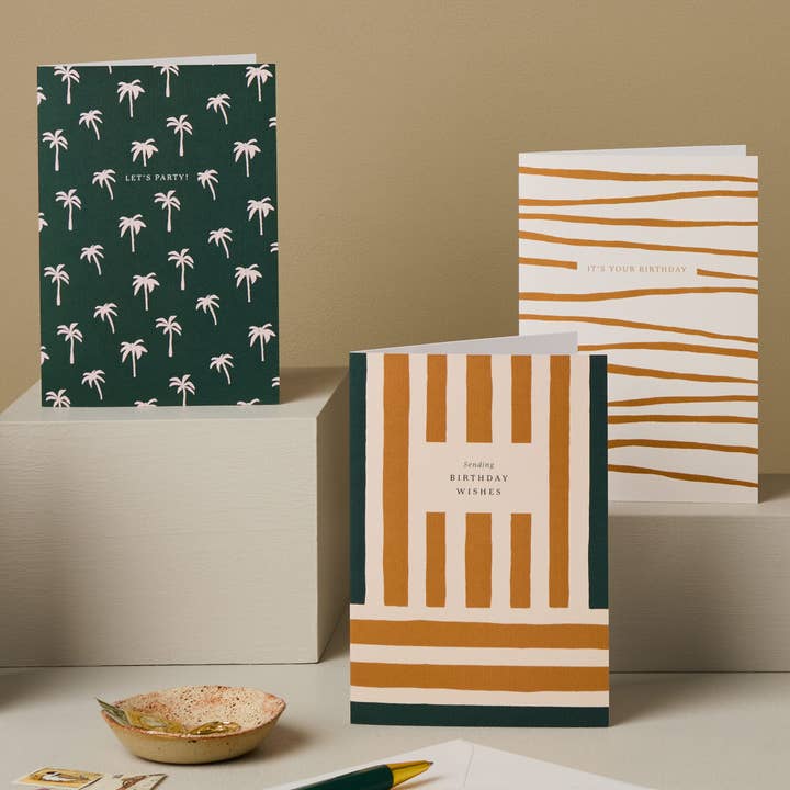 Ink & Bloom – wholesale Birthday card – Sending Birthday Wishes Stripes Card Yellow and Green2