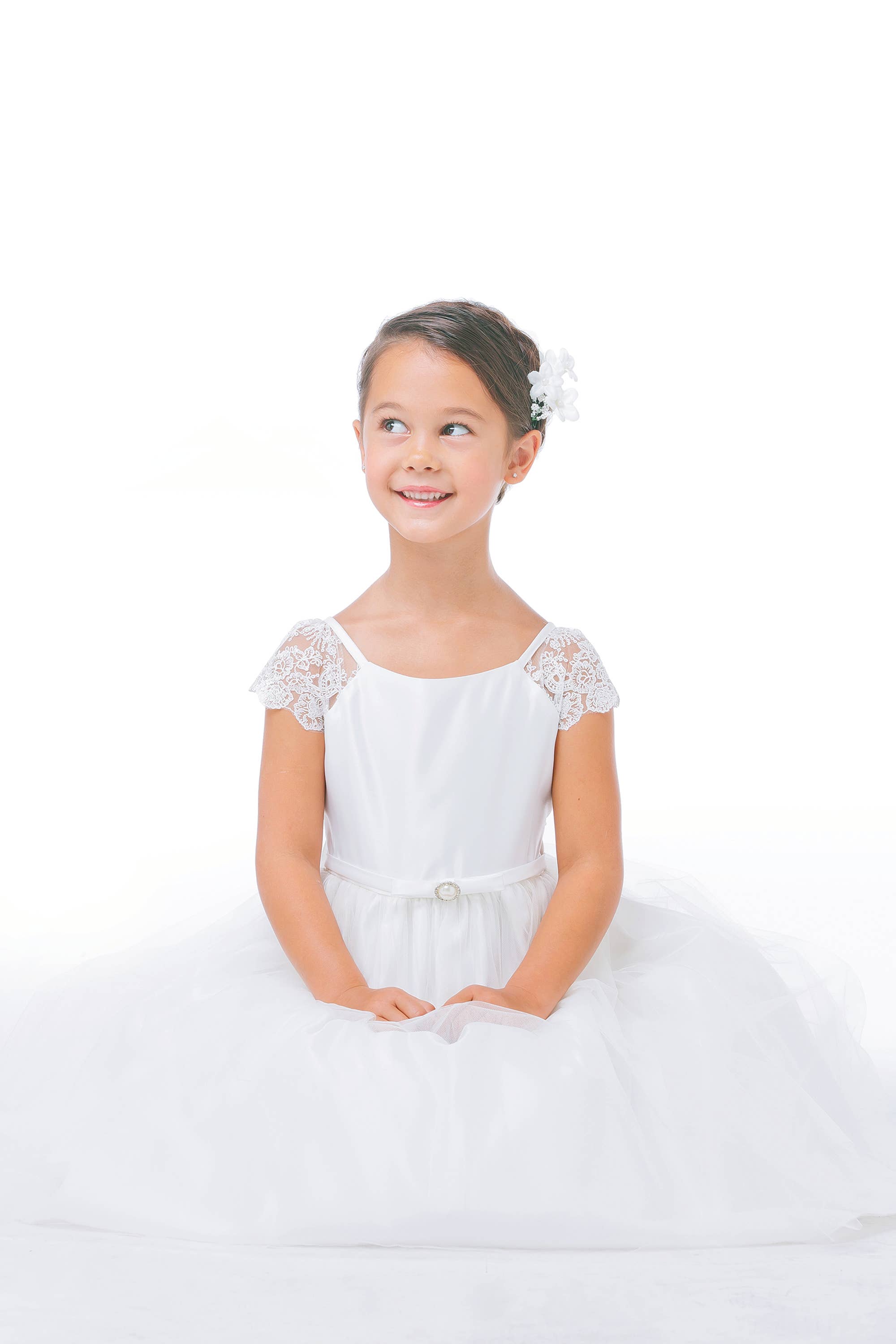 Sweet Kids, Inc. - Wholesale Dress - Kids - SK621 - lace sleeve satin & tulle with pearl brooch4