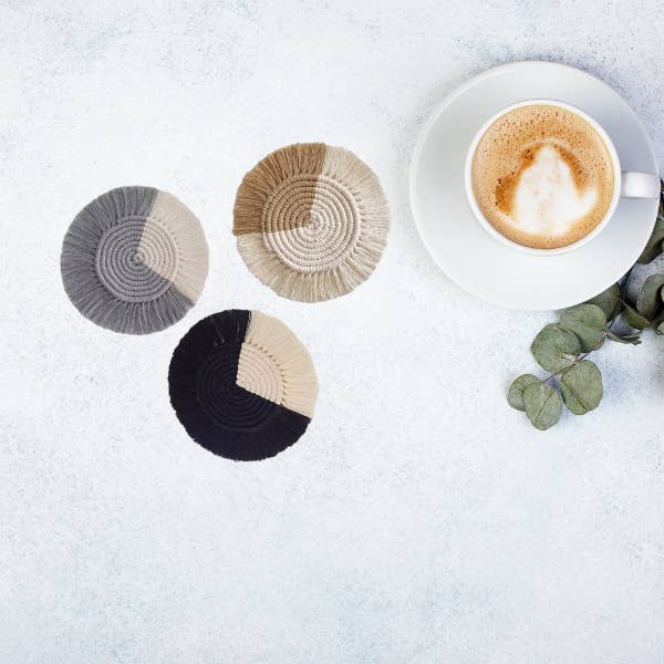 Macramé 3-Coaster Set | Ready-to-Sell | Multi-Unit Friendly for wholesale by Bonjour Namaste