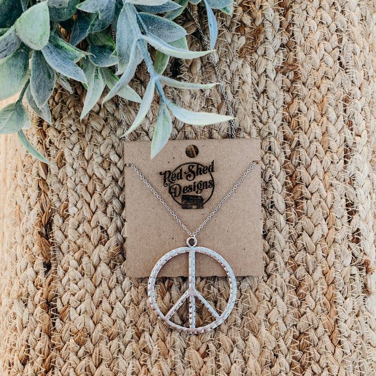 Red Shed Designs - Wholesale Pendant/Charm Necklace - Antique Silver Peace Sign Boho Long Necklace5