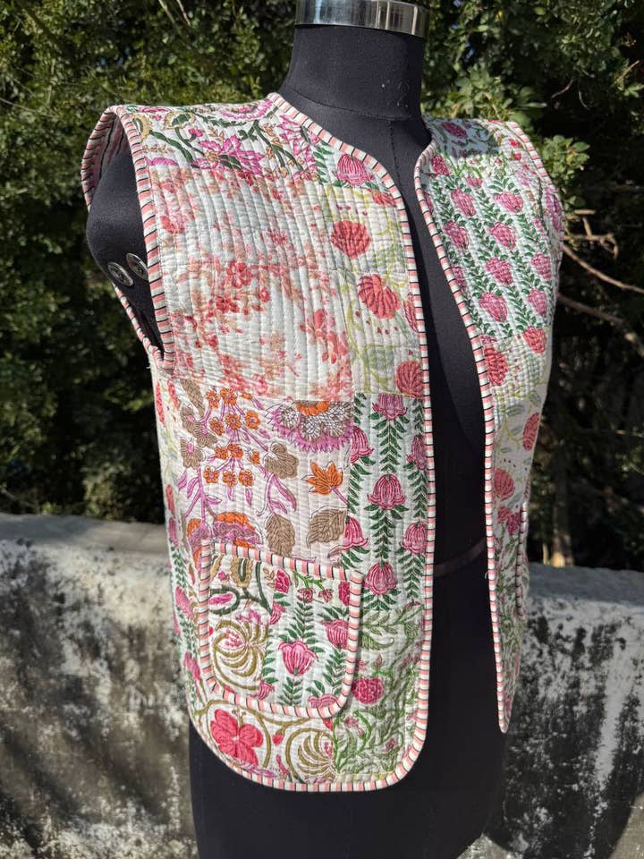 bhavnas boutique - Vente Veste – femme - Gilet sans manches matelassé en coton pur patchwork2