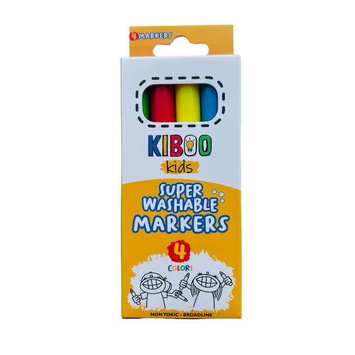 Kiboo Kids - Wholesale Markers - Kids & Baby - Kiboo Kids Super Washable Markers Broad Line - 4 Color Pack
