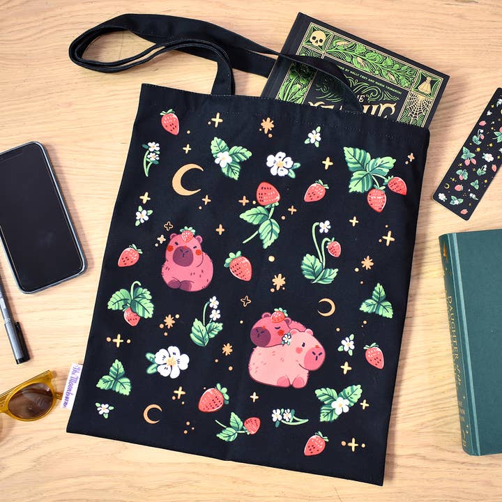 The Moonborn - Wholesale Tote Bag - Women's - Strawberry Capybara Tote Bag