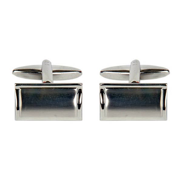 Shiny & Brushed Rectangular Curved Rhodium Cufflinks for wholesale by Dalaco - incorporating David Aster