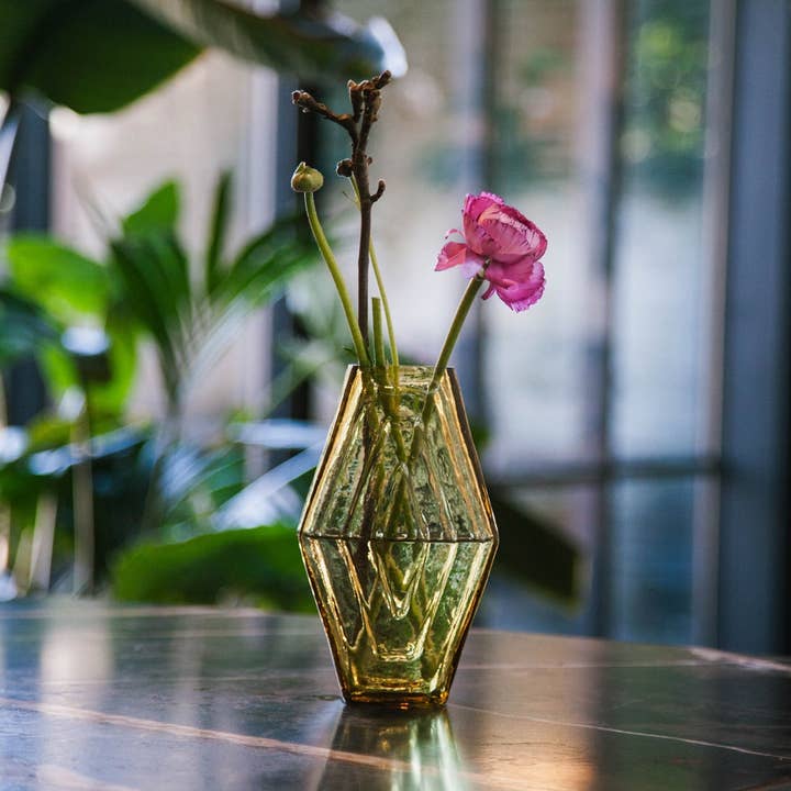 Brût Home and Glassware – wholesale Vase – Recycled glass Vase, Infinite Hexagon, amber