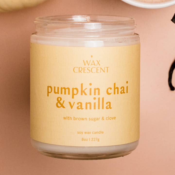 Pumpkin Chai & Vanilla Soy Wax Candle for wholesale by Wax Crescent