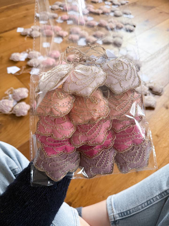 15pcs Rose Handmade Linen Decoration Pink Peach Coral Purple for wholesale by Katie Larmour Linen