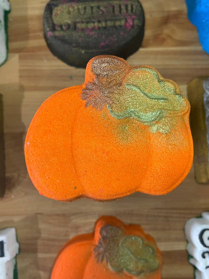 Pumpkin bath bomb for wholesale by Wicked Suds Bath Co