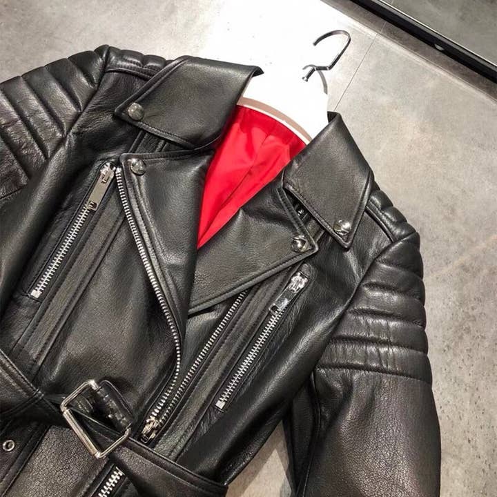 Luxe & Leather by Madonna & Co - Wholesale Leather Jacket - Women's - Chic Leather Moto Jacket with Red Silk Lining