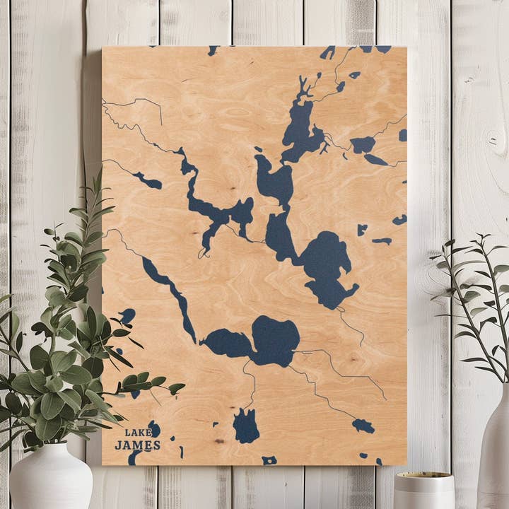 Lake James Indiana Custom Lake Map for wholesale by Benoit's Design Co.
