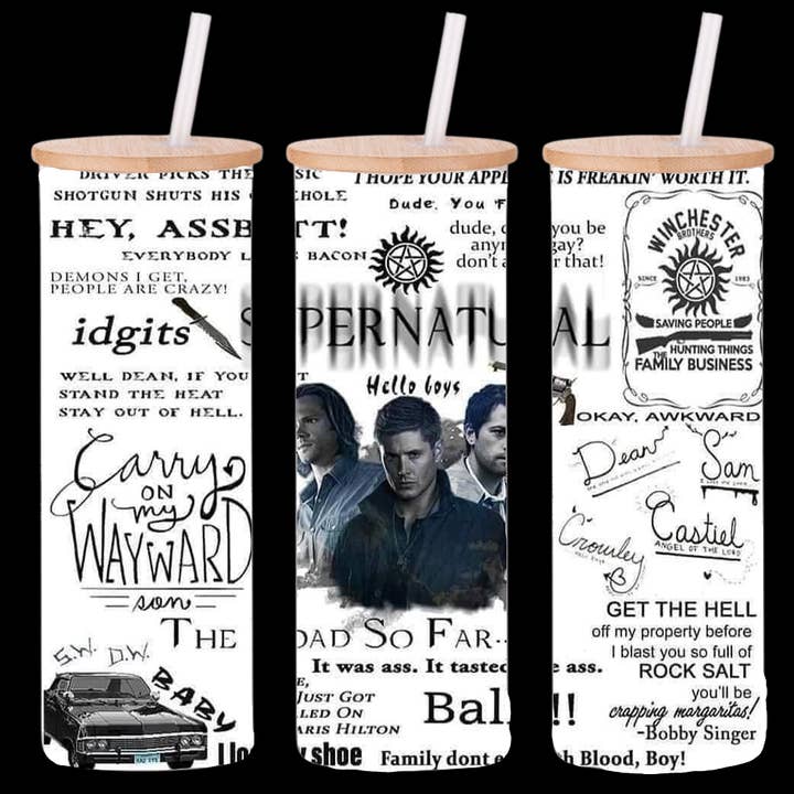 Gobelet amusant Koozie Carry On My Wayward Son avec collage surnaturel pour la vente par BreakOut Outfitters