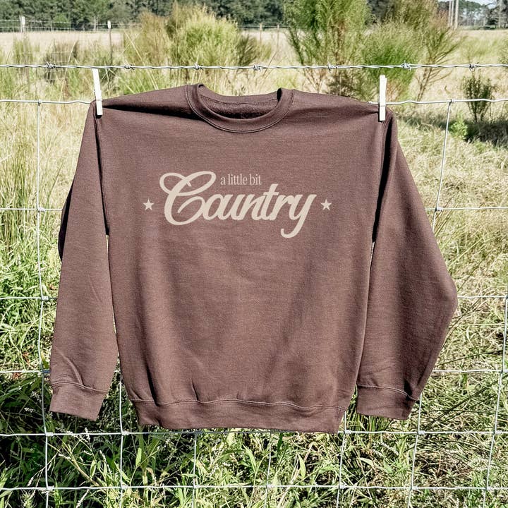 A Little Bit Country Graphic Sweatshirt - Dark Chocolate for wholesale by Salty Babe Threads