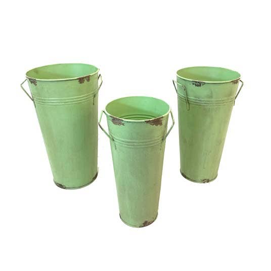 Home Kreation by KK dba Kraft Klub - Wholesale Bucket/Pail - DISTRESSED SAGE FRENCH BUCKETS WITH WIRE HANDLE S/3