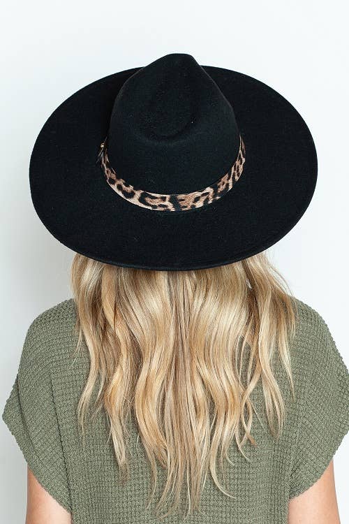 Justin & Taylor - Wholesale Fedora - Women's - Olivia's Here | Solid Black Felt Fedora with Leopard Trim7