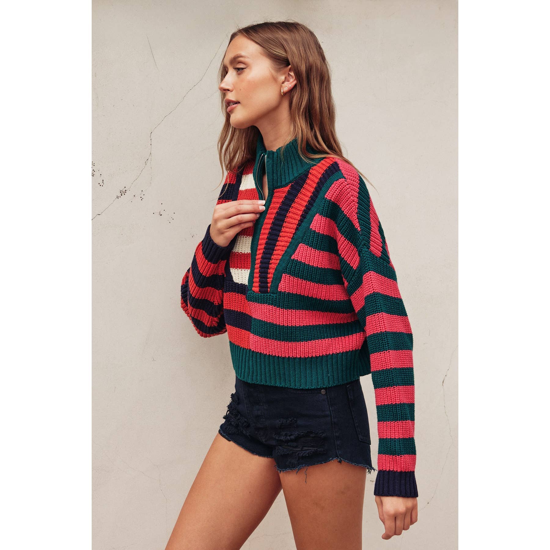 Dress Forum - Wholesale Knit Sweater - Women's - Colorburst Half Zip Collared Sweater (1)15