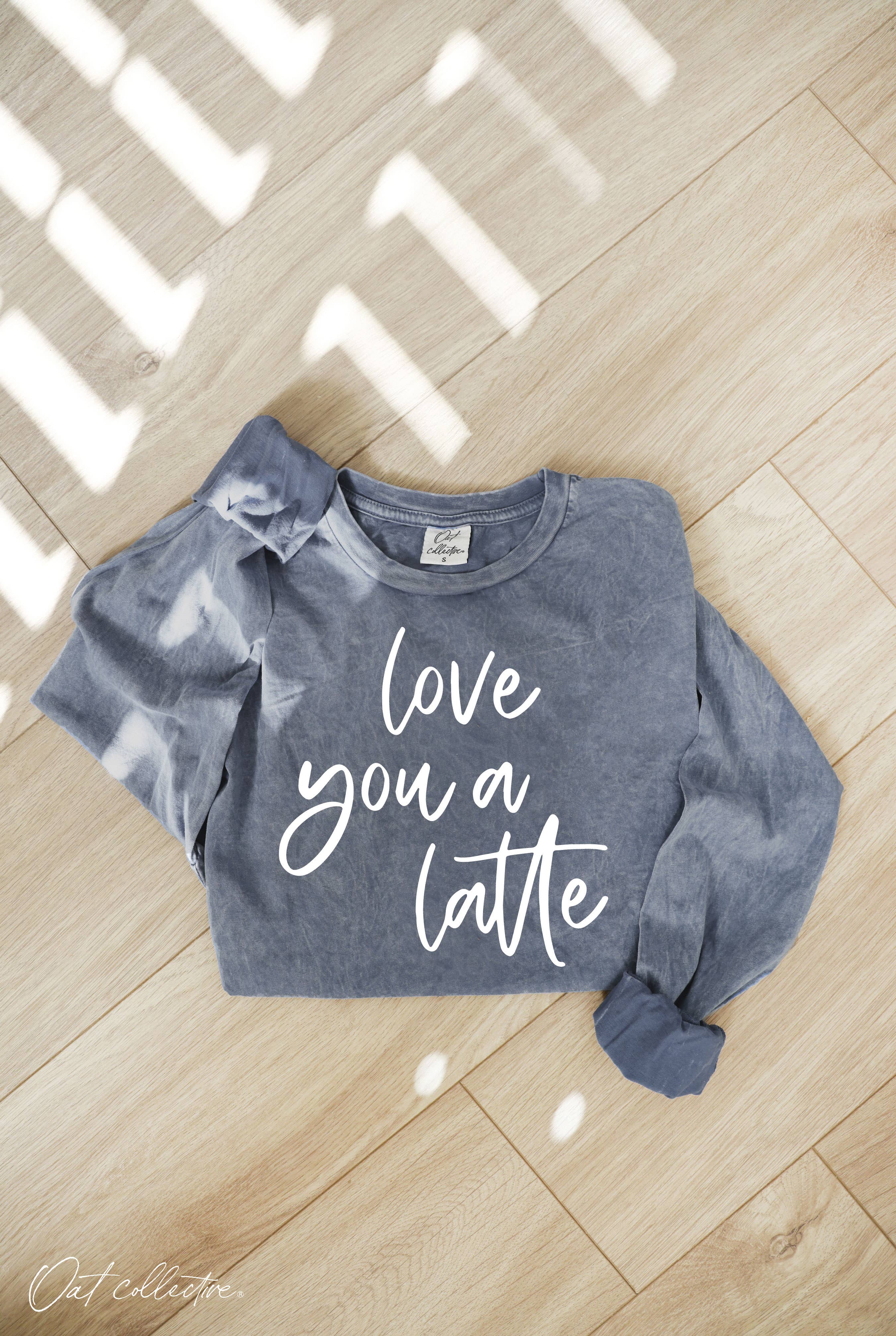 OAT COLLECTIVE – Engroshandel T-shirt med print - Dame – LOVE YOU A LATTE Mineralvasket langærmet grafik 11