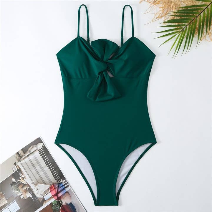 Plush Looks - Wholesale Two Piece Swimsuit - Women's - Solid Color One Piece Swimsuit With Floral Print Skirt Set