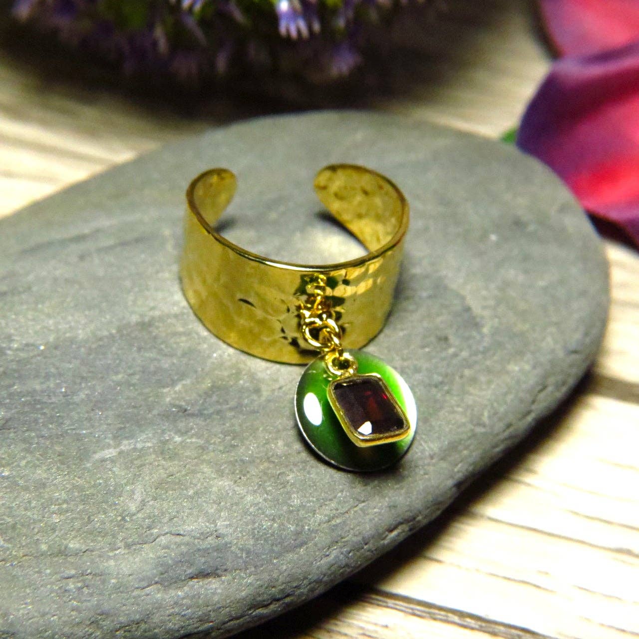 TOURMALYN - Wholesale Cocktail/Statement Ring - Fine gold gilded ring in garnet stone and enamelled sequin7