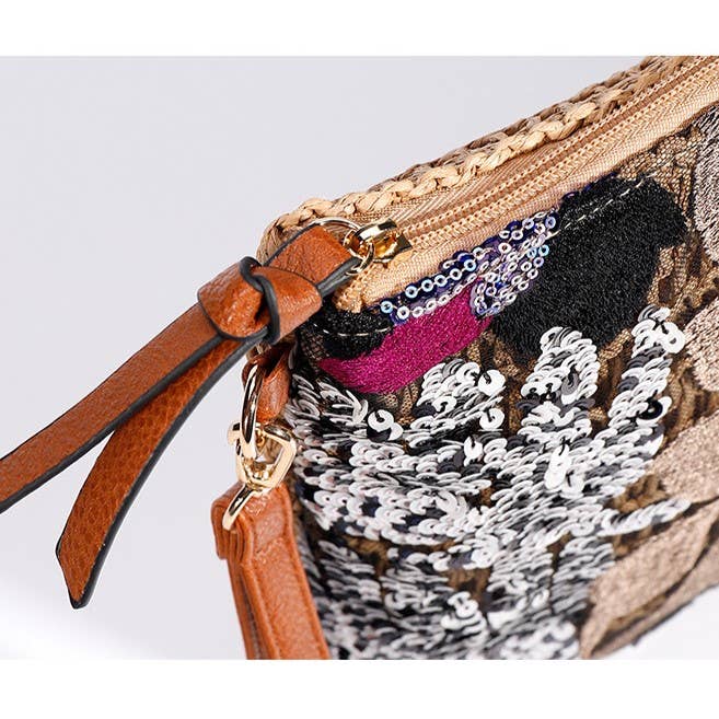 PEACH ACCESSORIES - Wholesale Clutch Bag - Women's - Large Floral Embroidered Straw Clutch Bag A1917