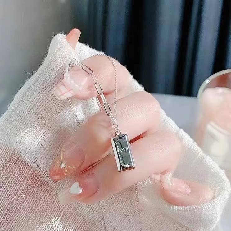 Ladylande - Wholesale Pendant/Charm Necklace - Silver Luxe Bar Pendant Necklace  engraved "Wealth & power6