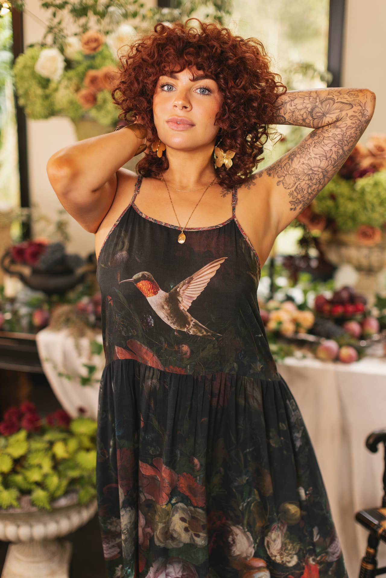 Market of Stars (USA) - Wholesale Dress - Women's - Flight of Fancy Bohéme Long Maxi Slip Dress w/Hummingbirds4