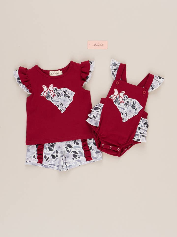 Marie Nicole Clothing - Wholesale Top & Short Set - Kids - South Carolina Embroidered Floral Ruffle Outfit2