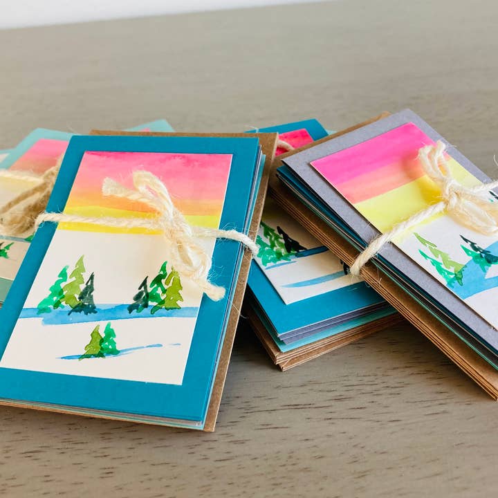 Mini Cartões de Água Original, pacote 5 - Árvores de Férias por atacado de GPW Crafts