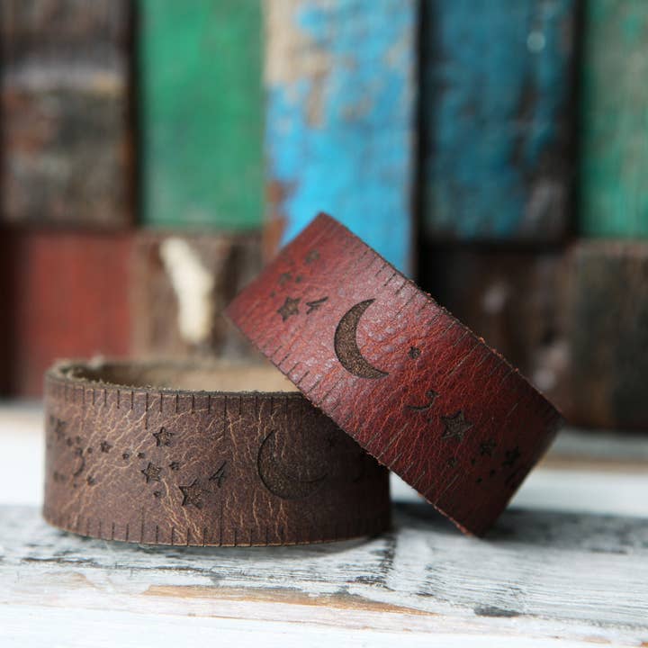 Leather Ruler Cuff with Bronze Stud for Knitting & Sewing for wholesale by Sunrise Grove