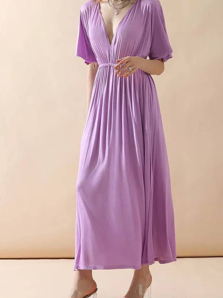 ACCITY - Wholesale Dress - Women's - V-Neck Short Sleeve Back Bow Empire Dress9