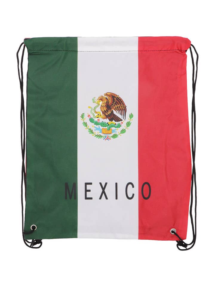 Borsa a sacco con coulisse in poliestere con bandiera messicana per la vendita all'ingrosso da parte di Cap Zone