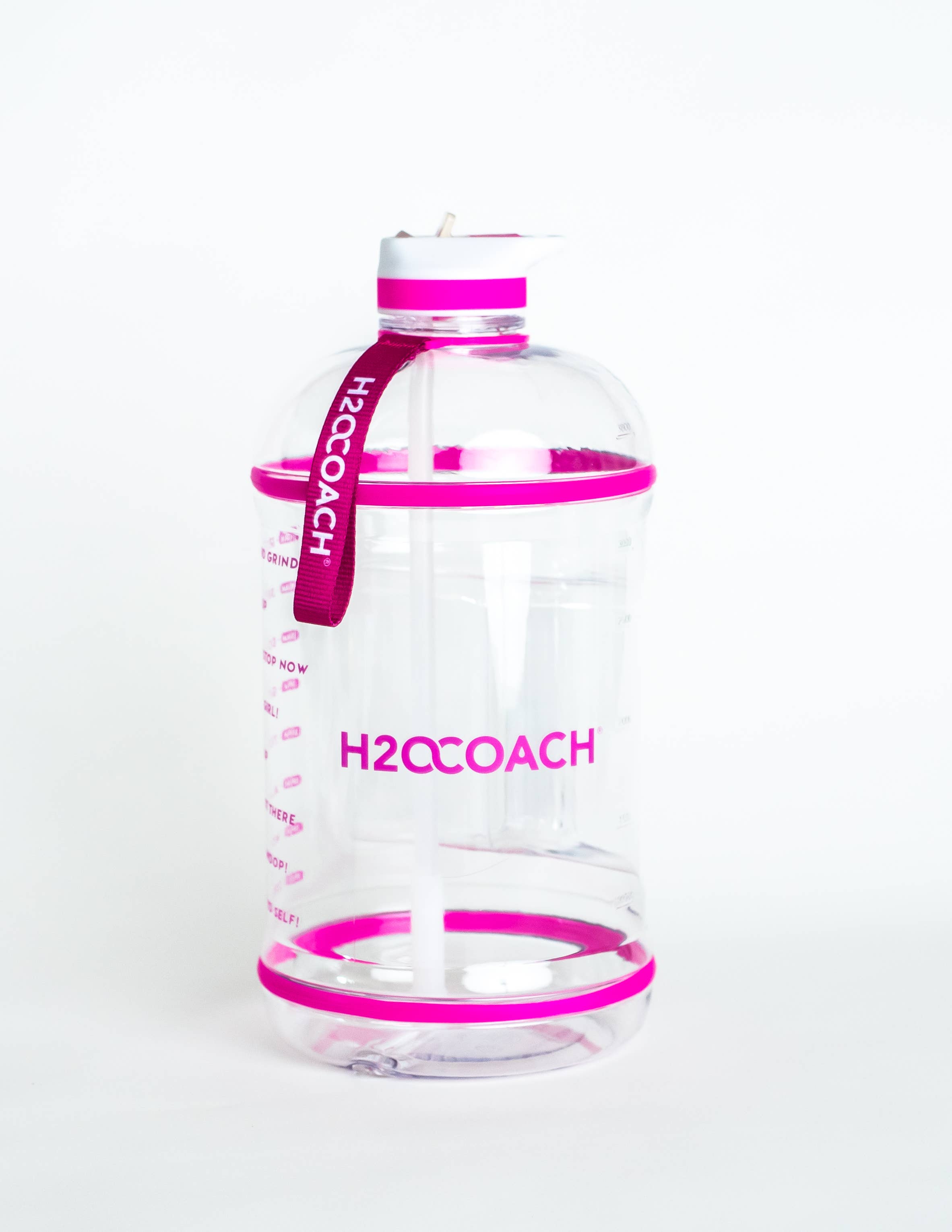 Pink Water Bottle with Time Markers - 1 Gallon - H2OCoach - H2OCOACH