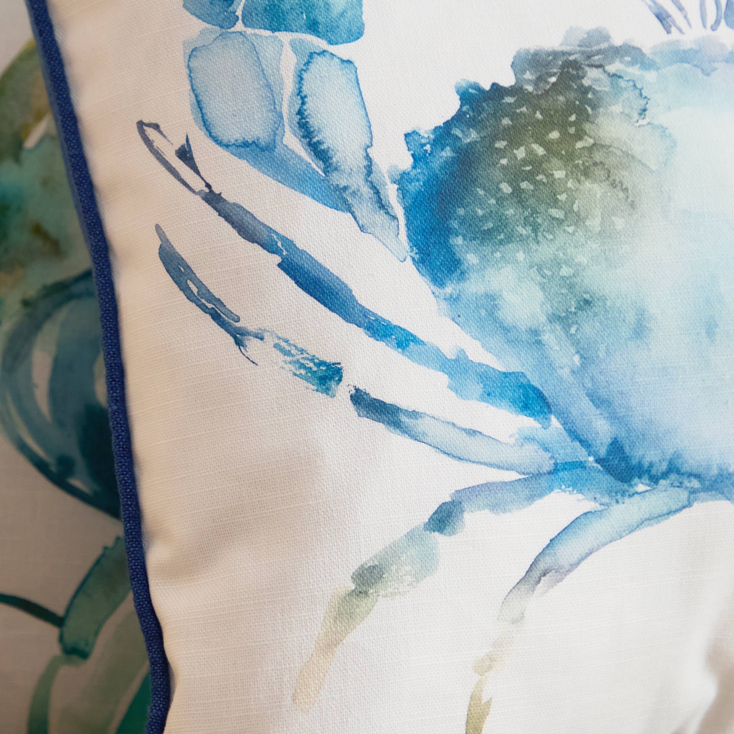 Crab Printed Piped Cushion Cobalt for wholesale on Faire3