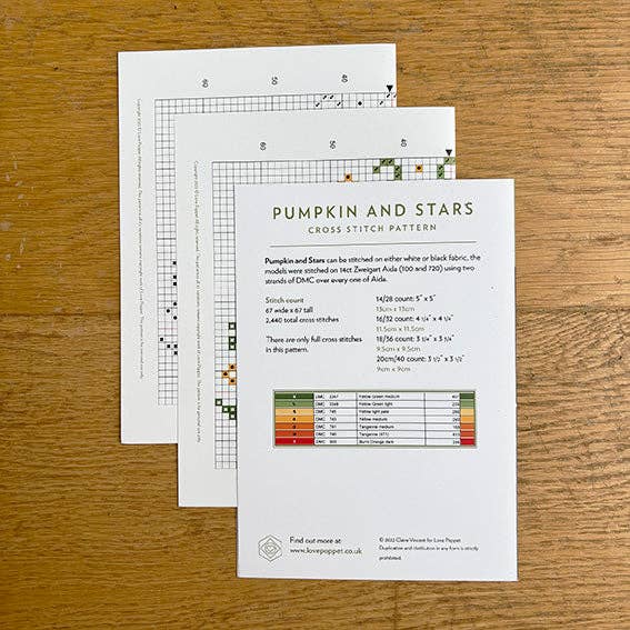 Love Poppet - Wholesale Embroidery/cross-stitch supplies - Pumpkin and Stars - Printed Chart1