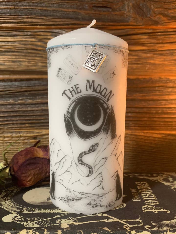 The Moon Tarot Card Decor Candle for wholesale by Krimson Canvas