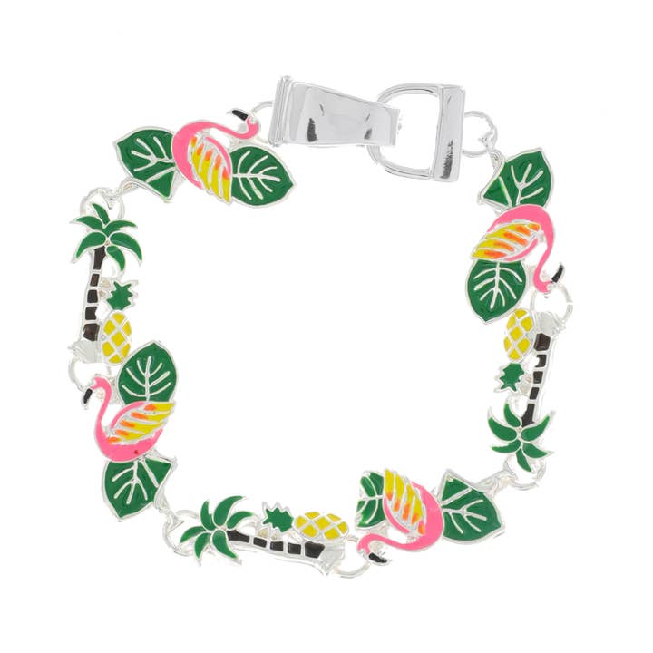 SP Sophia Collection - Wholesale Charm/Dangle Bracelet - Flamingo & Palm Trees Tropical Charms Link Bracelet