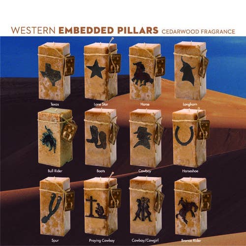 Western Embedded Pillars - Cedarwood Fragrance for wholesale by Acadian Candle Company