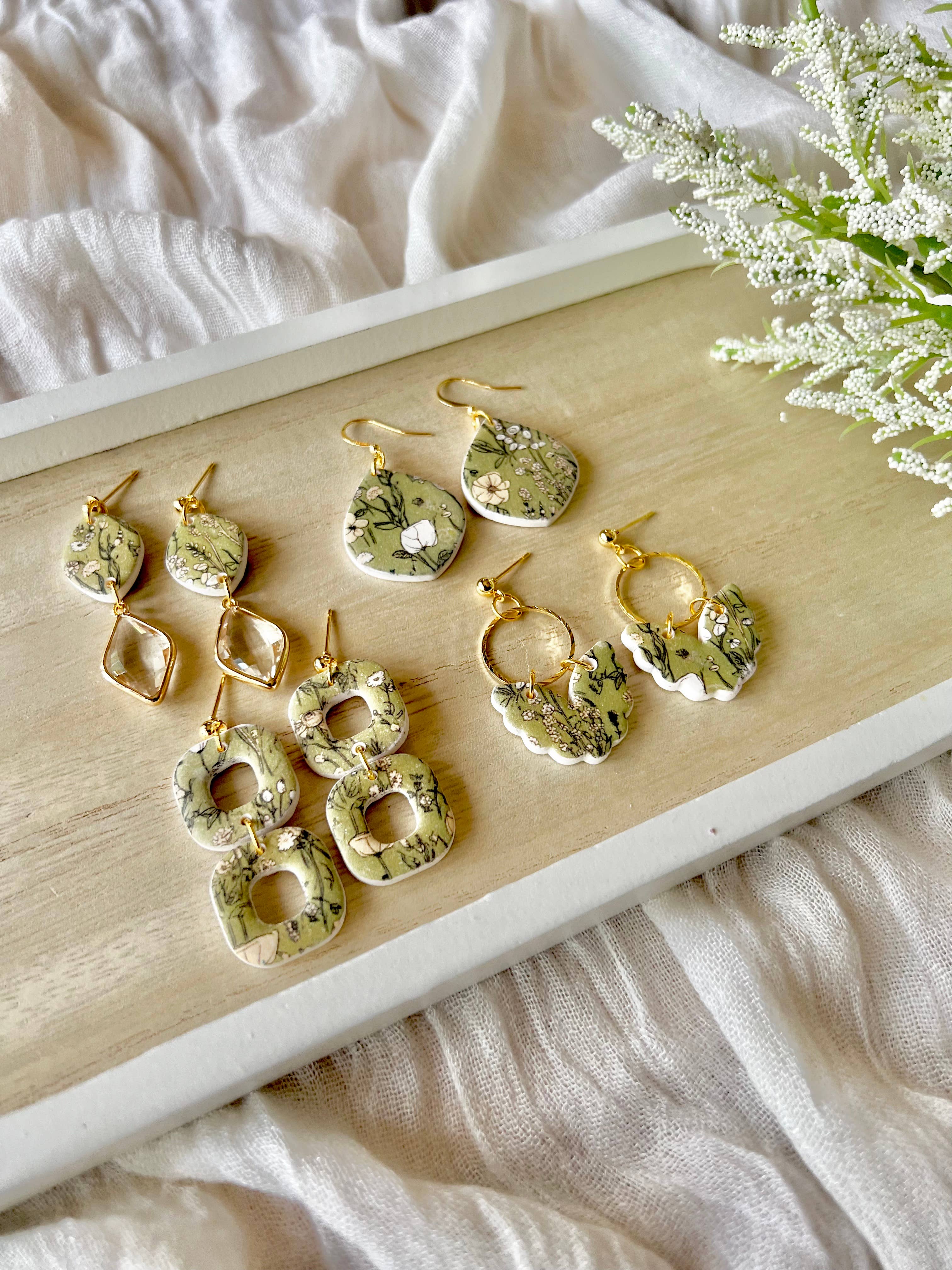 SeizeTheClayJewelry - Wholesale Dangle Earrings - Green Garden Earrings, Flower Clay Earrings7