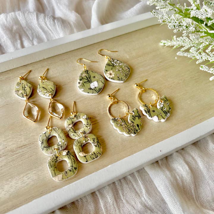 SeizeTheClayJewelry - Wholesale Dangle Earrings - Green Garden Earrings, Flower Clay Earrings7