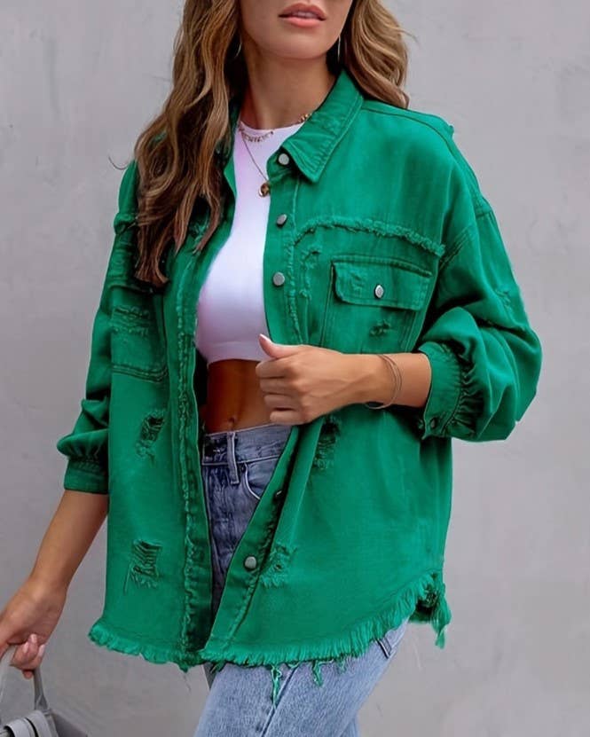 HIDDENBRAND - Wholesale Denim Jacket - Women's - Ripped Loose Denim Jacket12