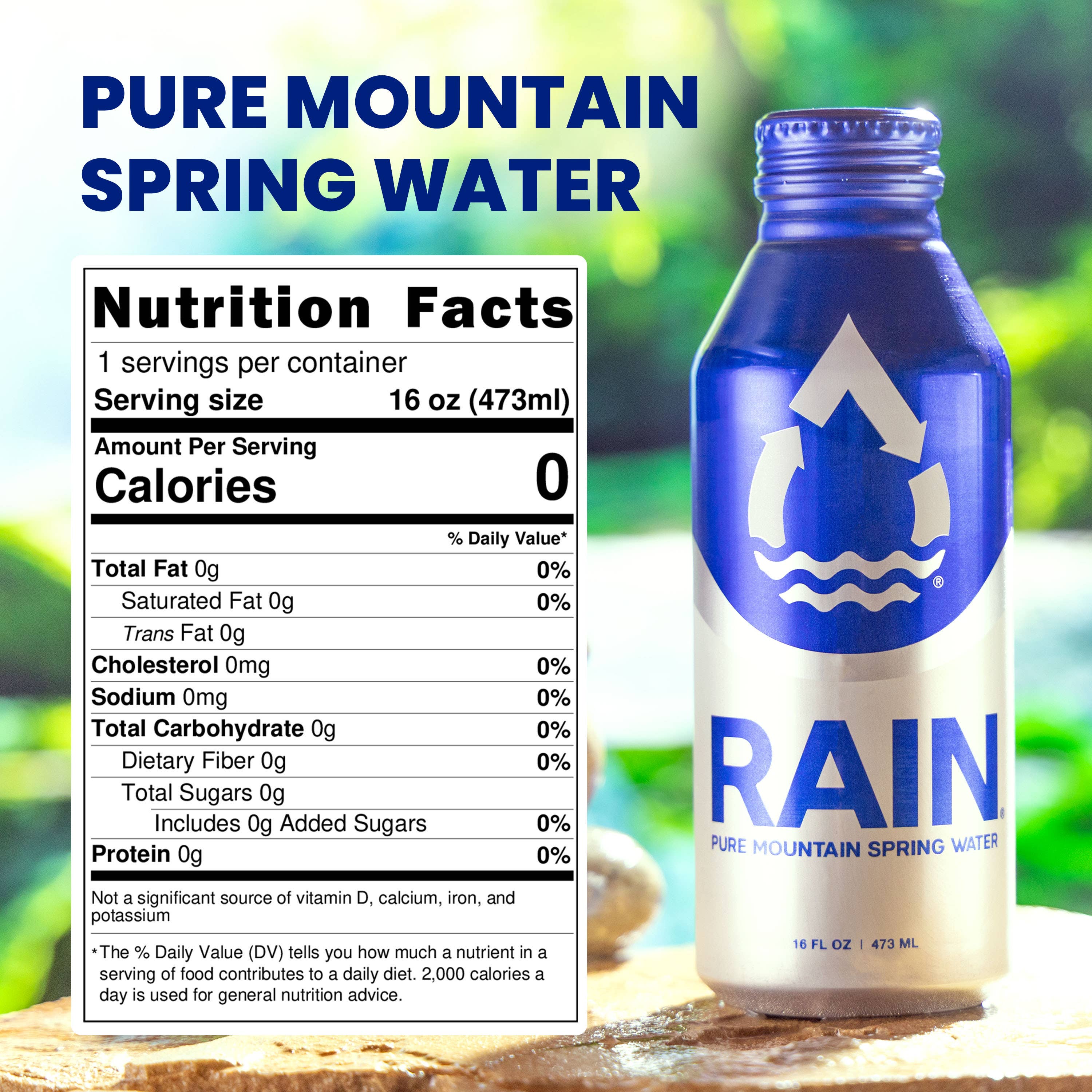 RAIN Pure Mountain Spring Water - Vente Eau gazeuse - Eau de source en bouteille en aluminium RAIN 16 oz (paquet de 24)1