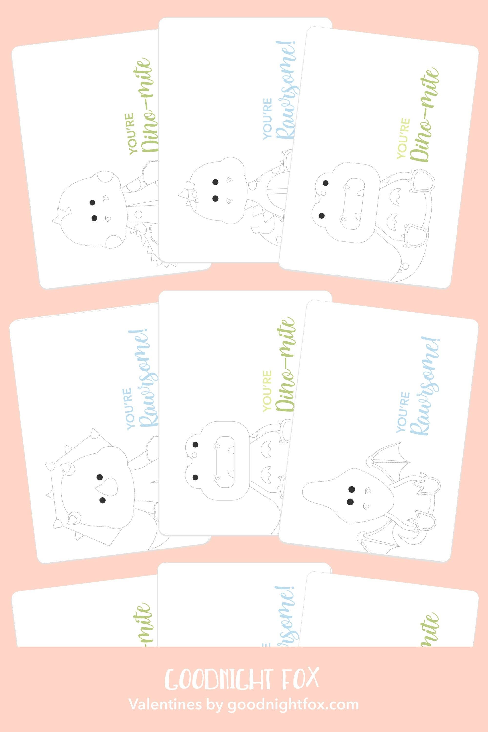 GoodnightFox - Venta al por mayor Tarjetas de San Valentín - Postales de San Valentín para niños con dinosaurios, postales para niños, actividad de San Valentín, San Valentín COVID, San Valentín en el aula, actividad para colorear para niños6