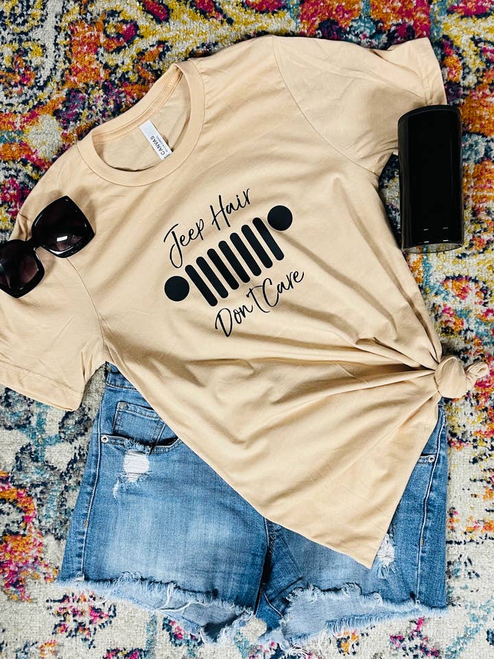 Jeep Hair Don't Care Graphic T-shirt for wholesale by Sweet Southern Wholesale