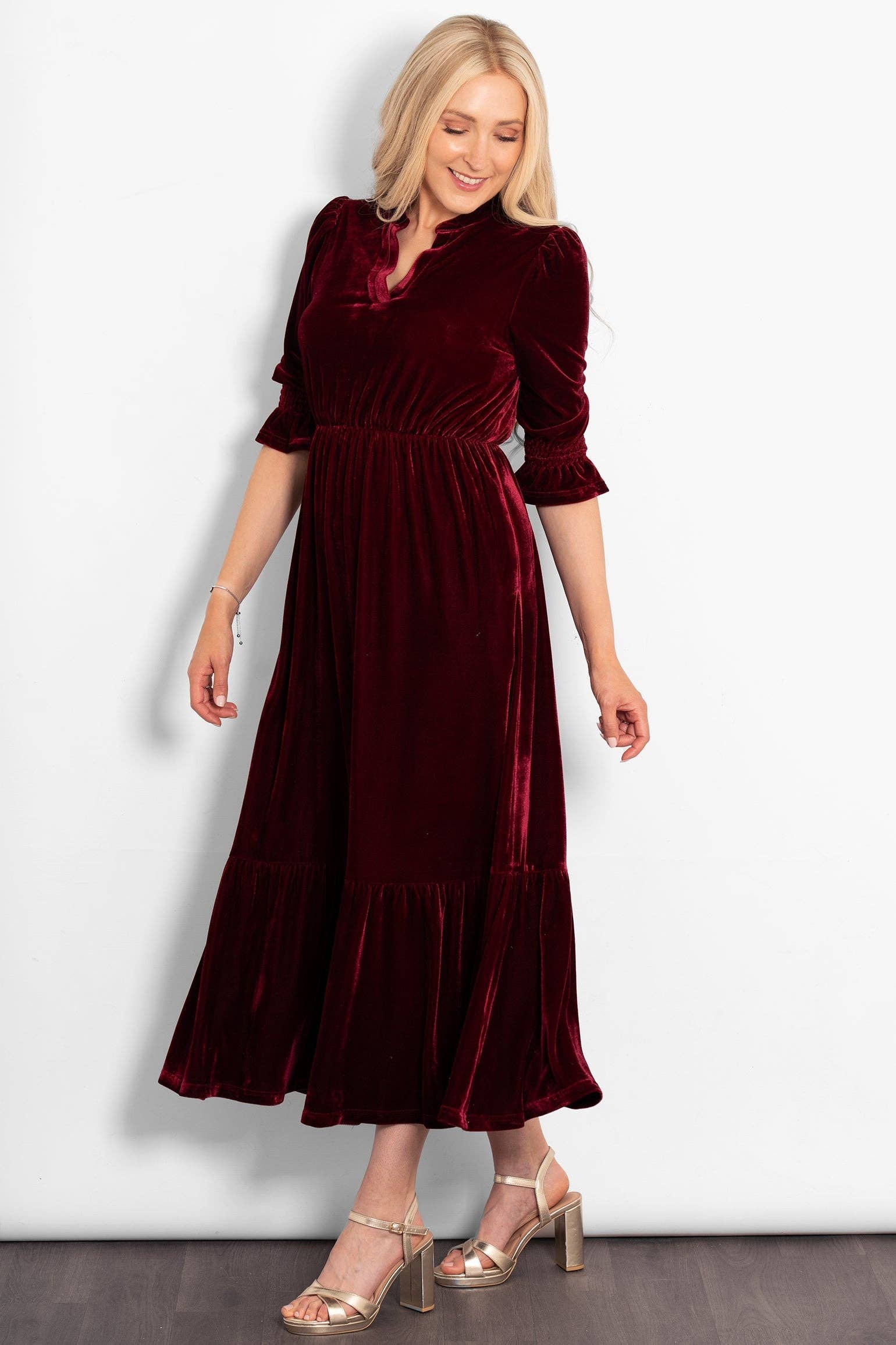 Sarta - Wholesale Dress - Women's - Pandora V-Neck Midaxi Dress- Berry, Velvet1