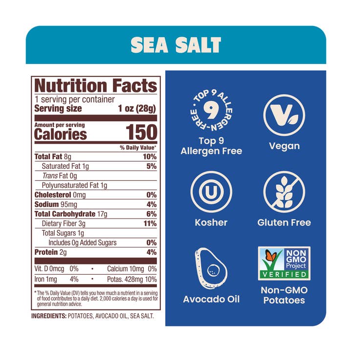 Jackson's - Wholesale Chips - Sea Salt Classic Kettle Chips in Avocado Oil 1oz (Pack of 30)