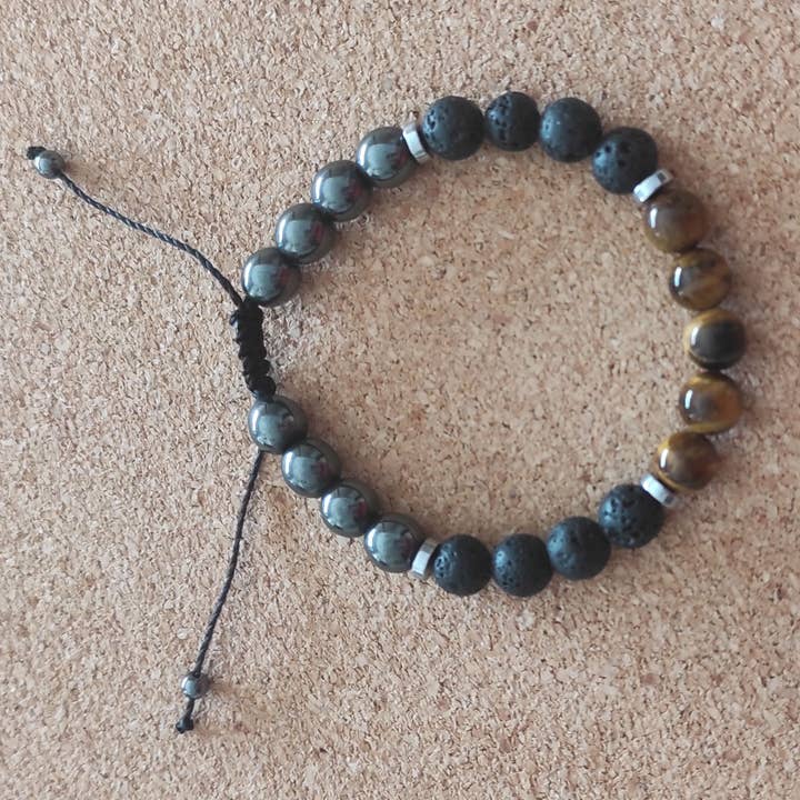 8mm hematite lava stone tiger eye cord bracelet for wholesale by Tendances perles